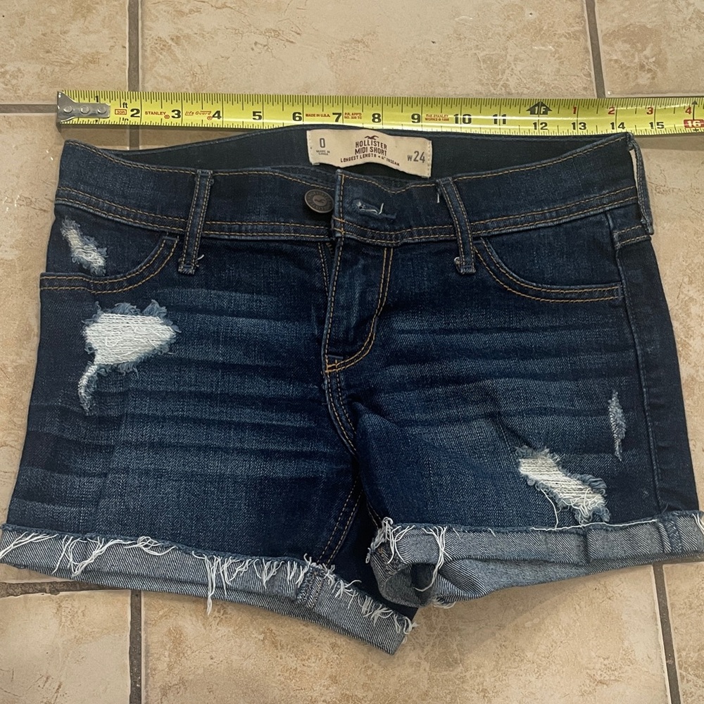 Hollister Dark Blue Distressed Jean Shorts